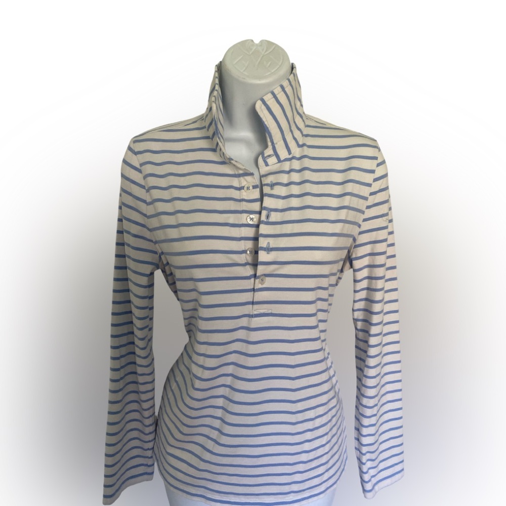 Renwick Golf Striped Blue and White Women's Top-S white blue striped , nylon